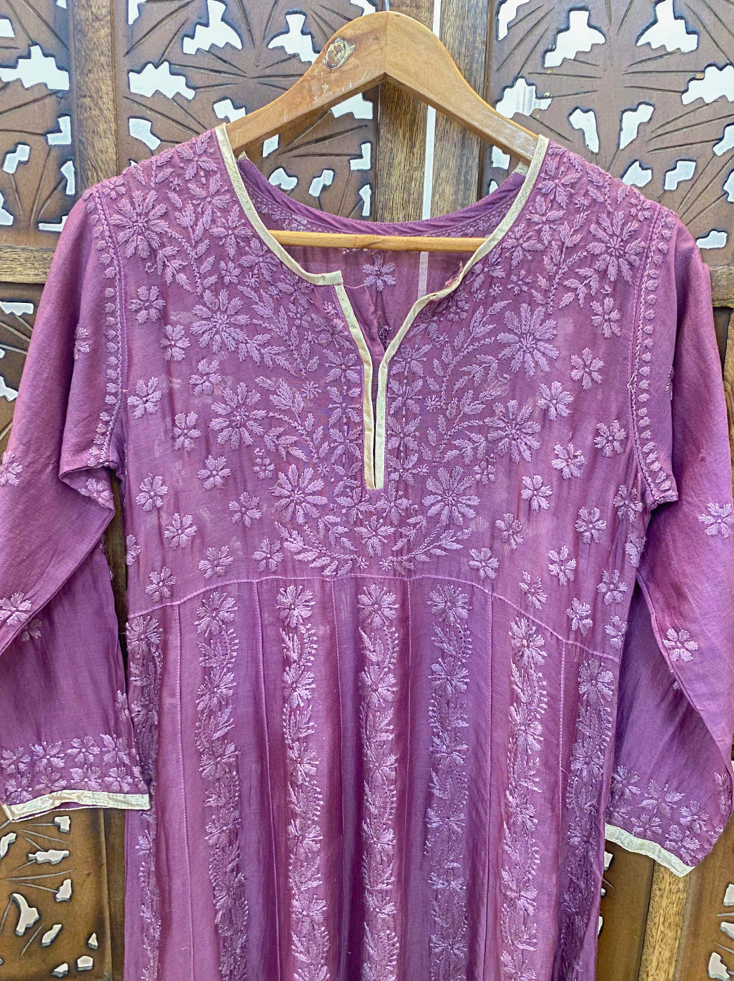 Mauve Chanderi Chikankari Gown