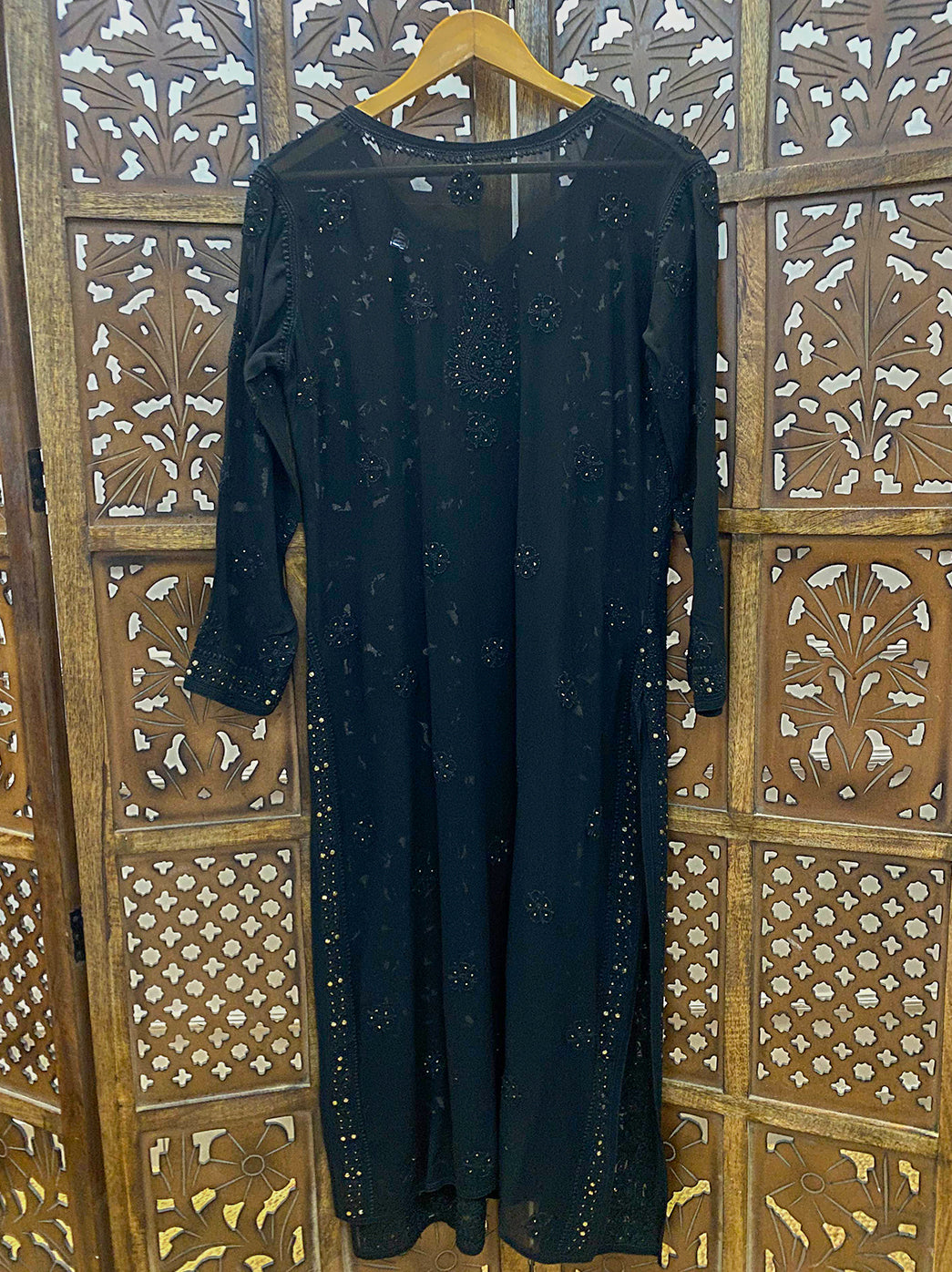 Black Mukaish Viscose Chikankari Straight Kurti
