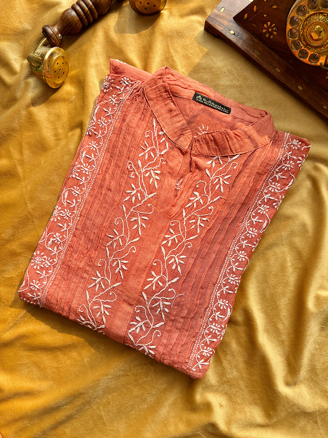 Coral Feba Mulmul Chanderi Semi-stitched Chikankari Shirt