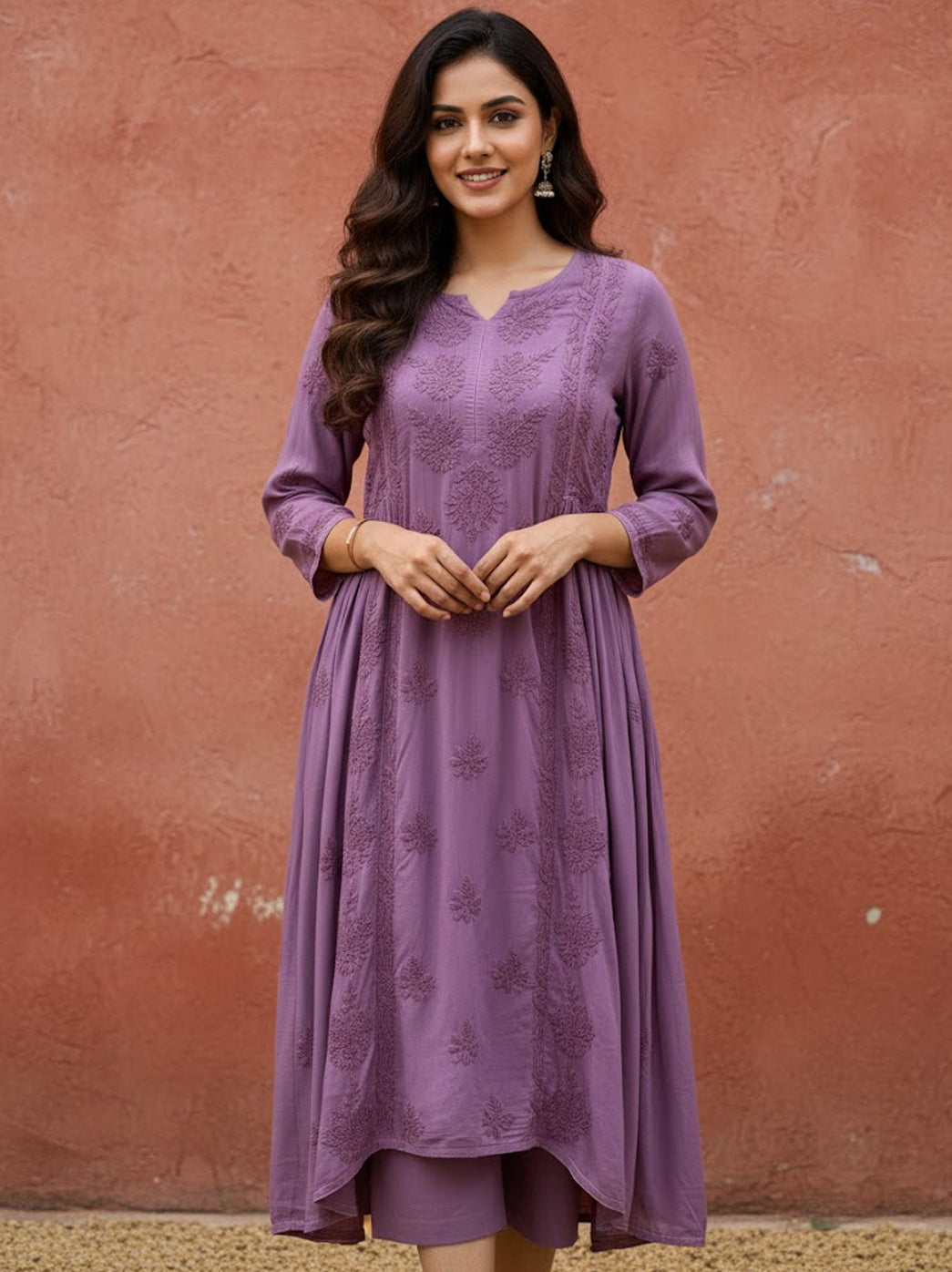 Mauve Modal Chikankari A-Line Kurti