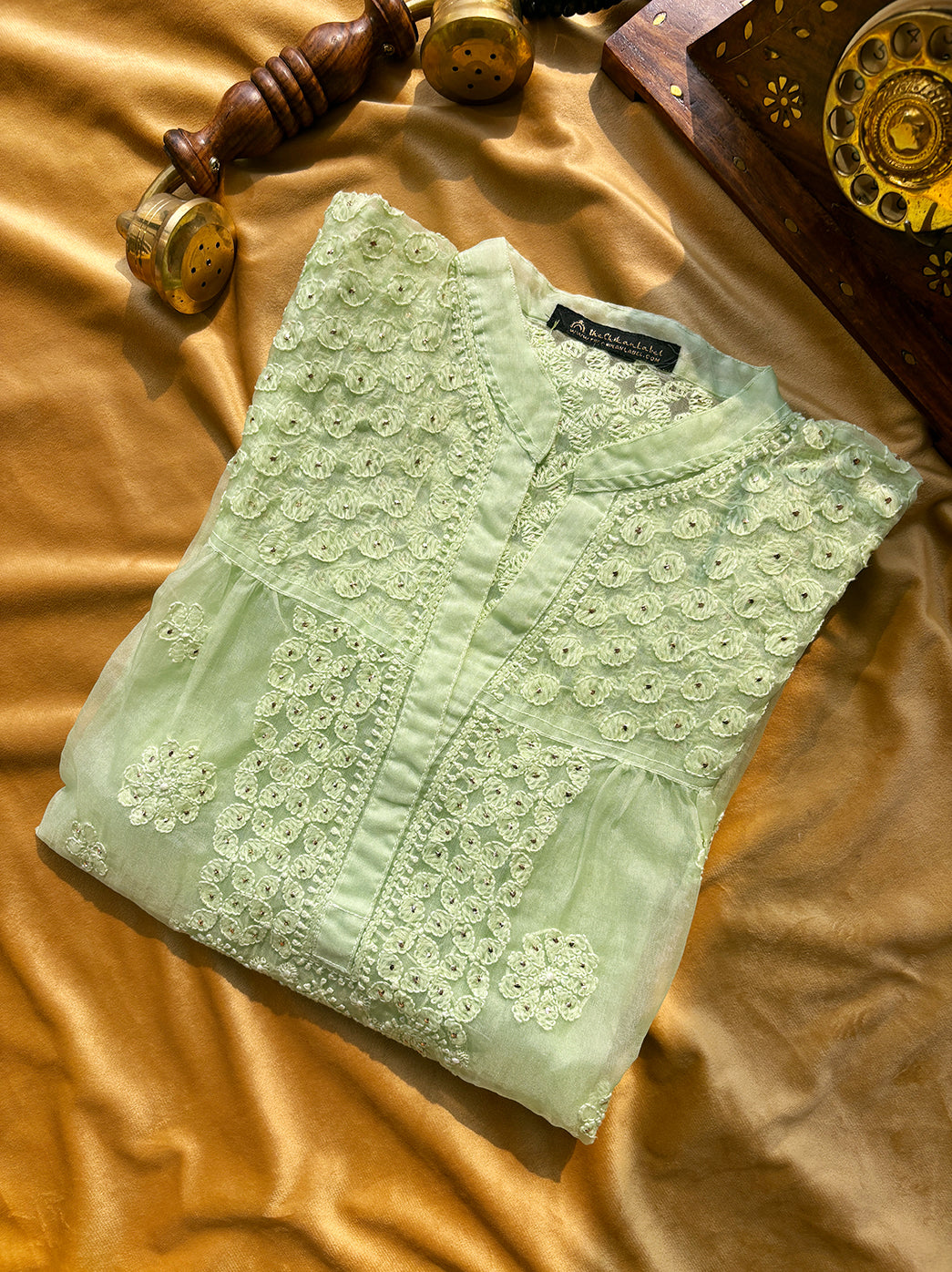 Green Aashna Organza Chikankari Shirt