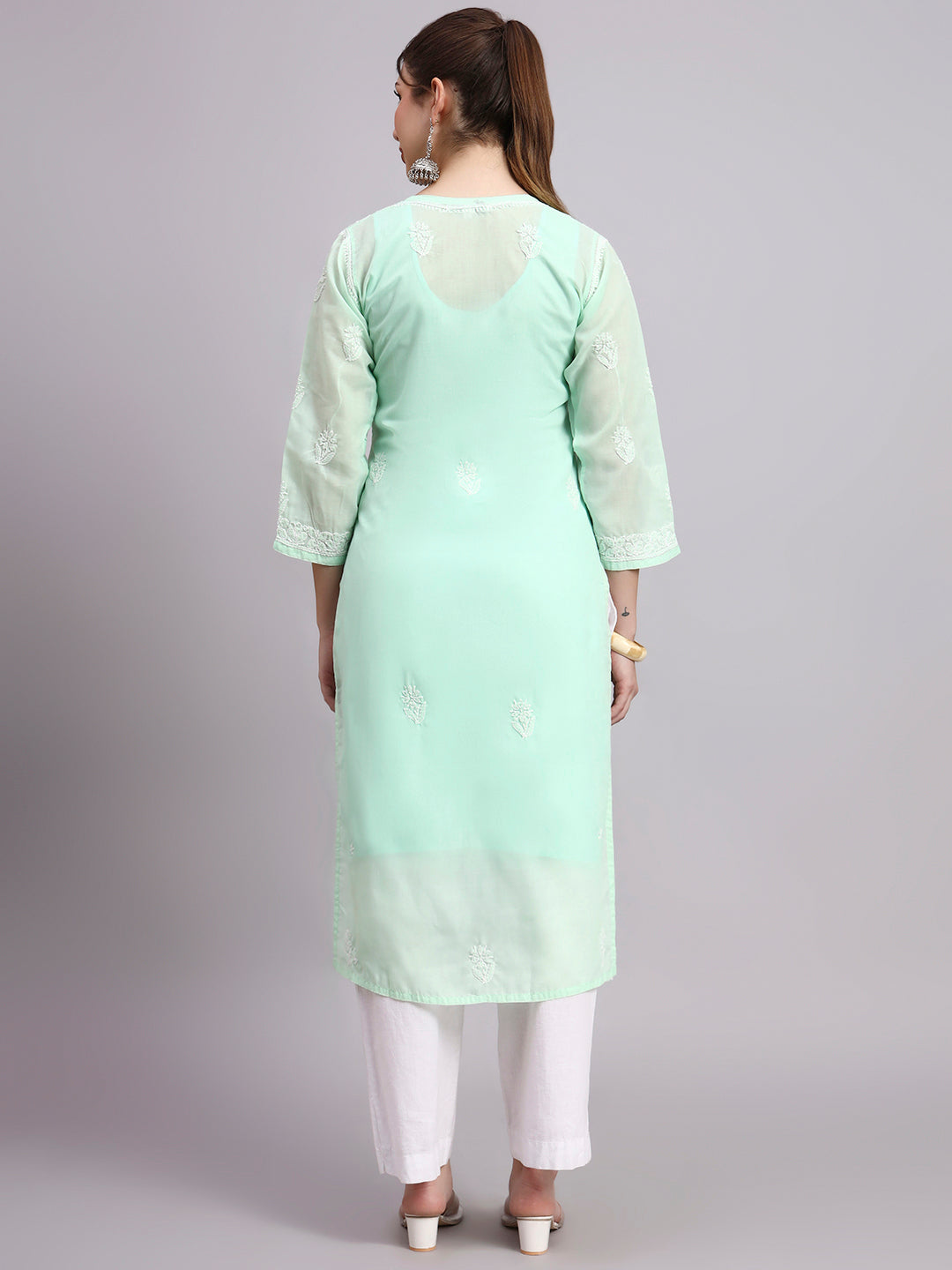 Stylish women kurta with intricate Chikankari craftsmanship and lightweight cotton fabric for all day comfort