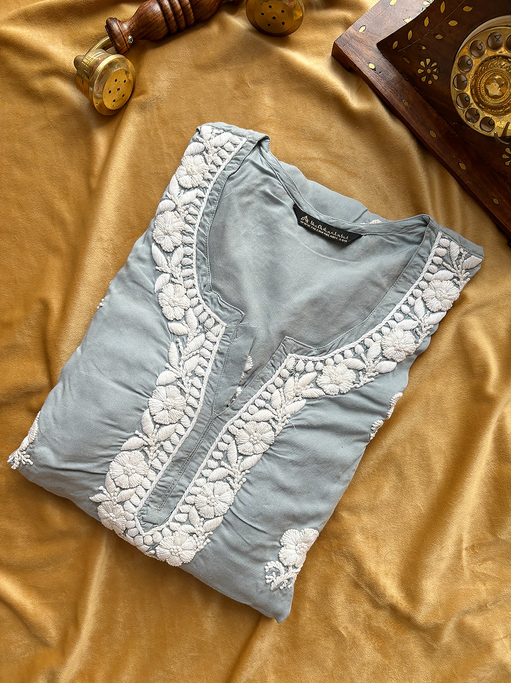 Grey Adda Modal Chikankari Straight Kurti