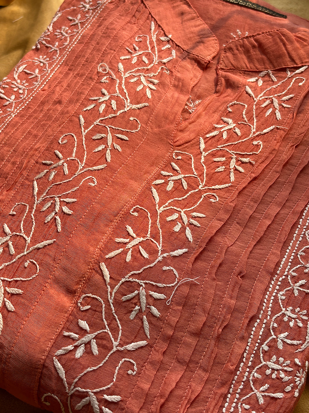 Coral Feba Mulmul Chanderi Semi-stitched Chikankari Shirt