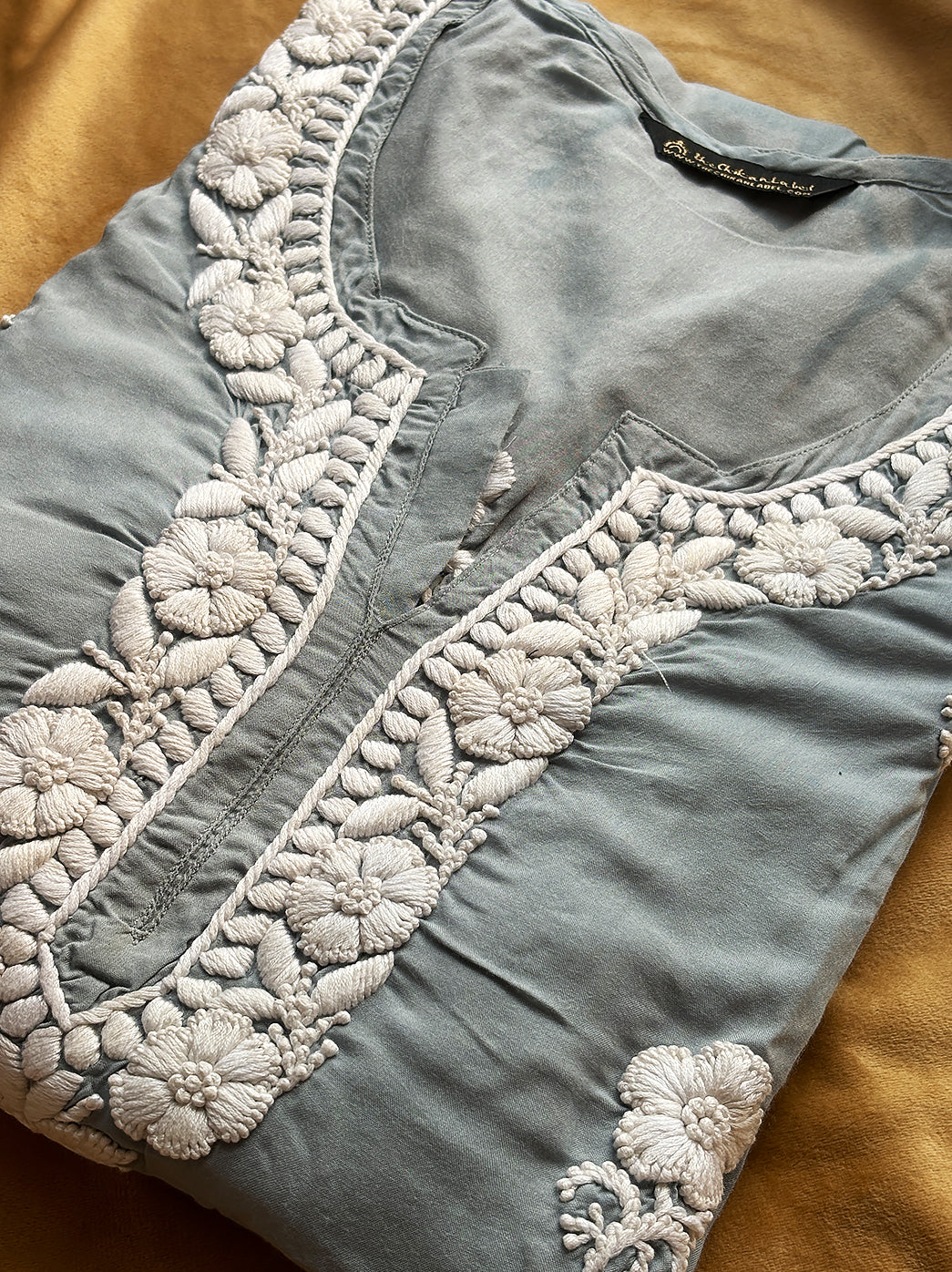 Grey Adda Modal Chikankari Straight Kurti