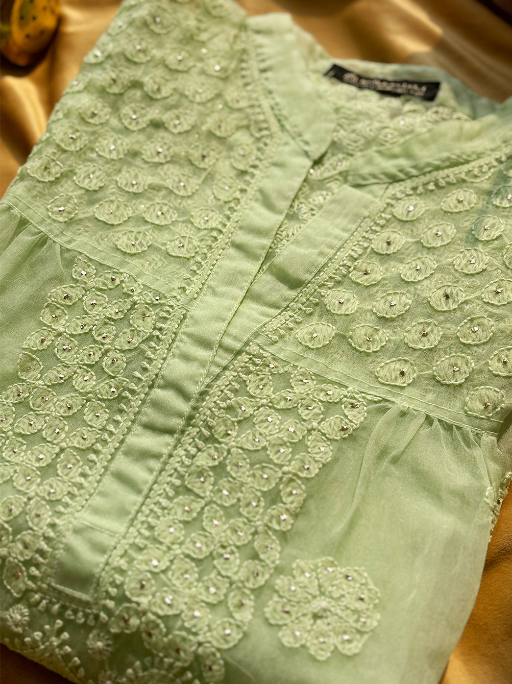 Green Aashna Organza Chikankari Shirt