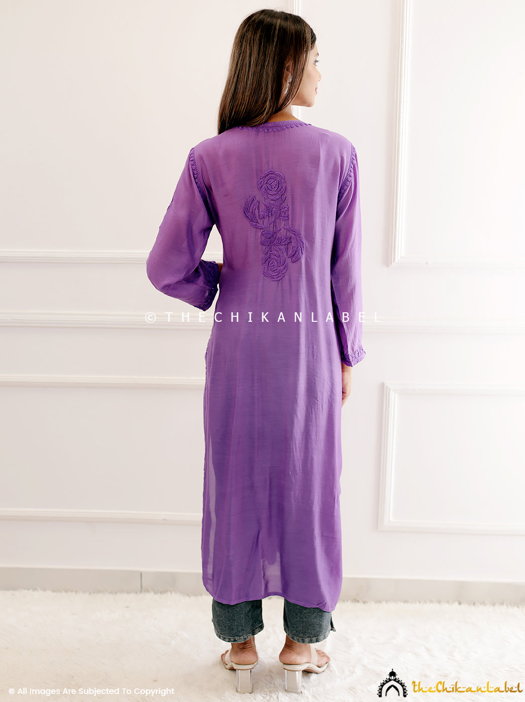 Lavender Gulaab Muslin Chikankari Straight Kurti