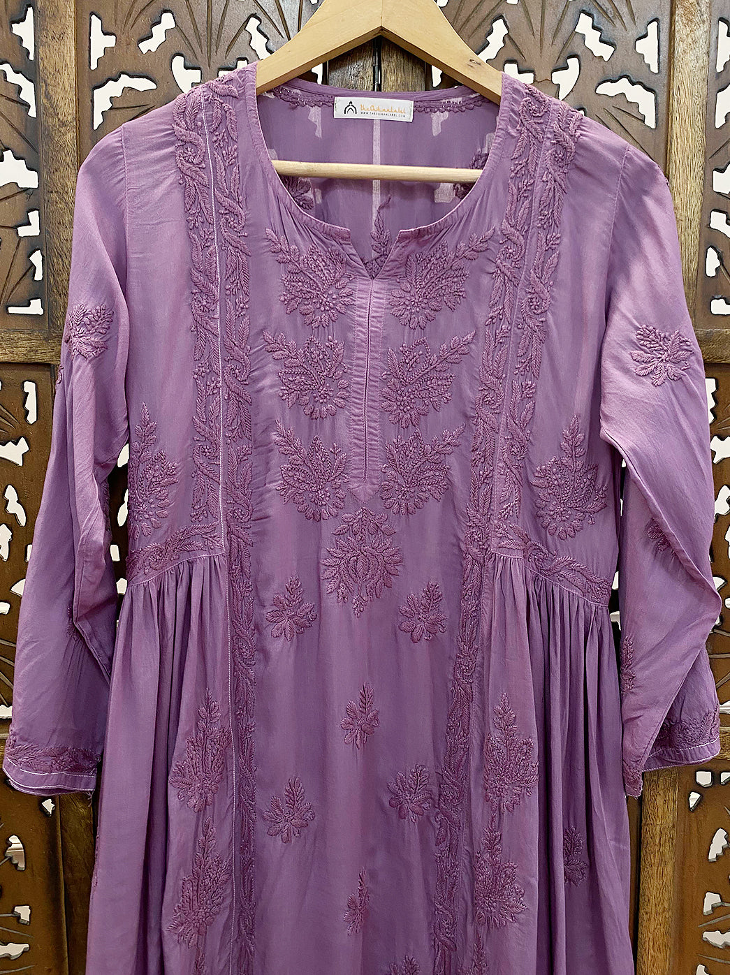 Mauve Modal Chikankari A-Line Kurti