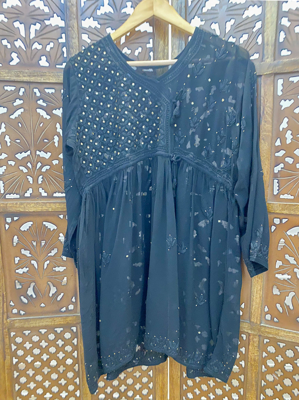 Black Viscose Chikankari Short Top
