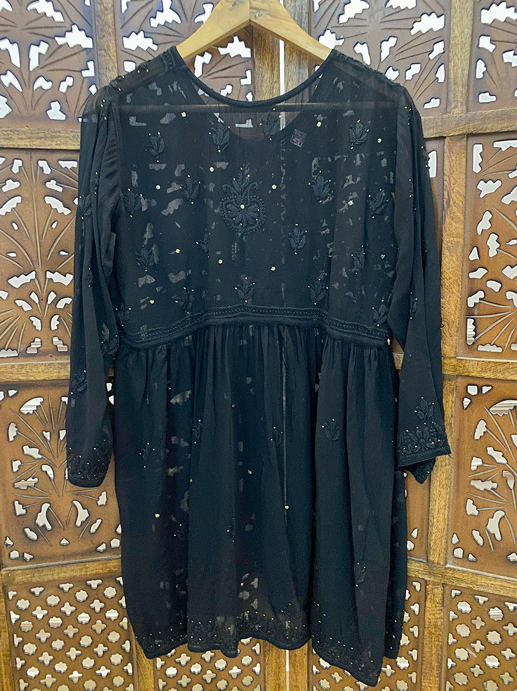 Black Viscose Chikankari Short Top