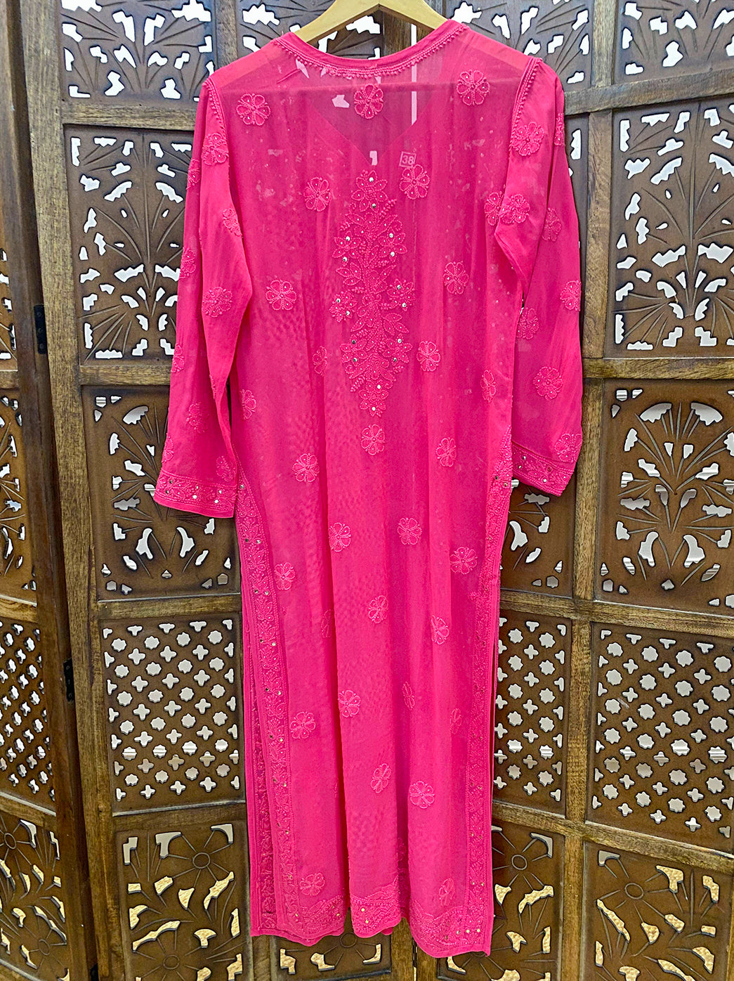 Pink Viscose Chikankari Straight Kurti