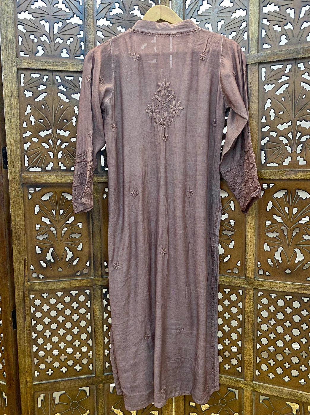 Choco Muslin Chikankari Straight Kurti