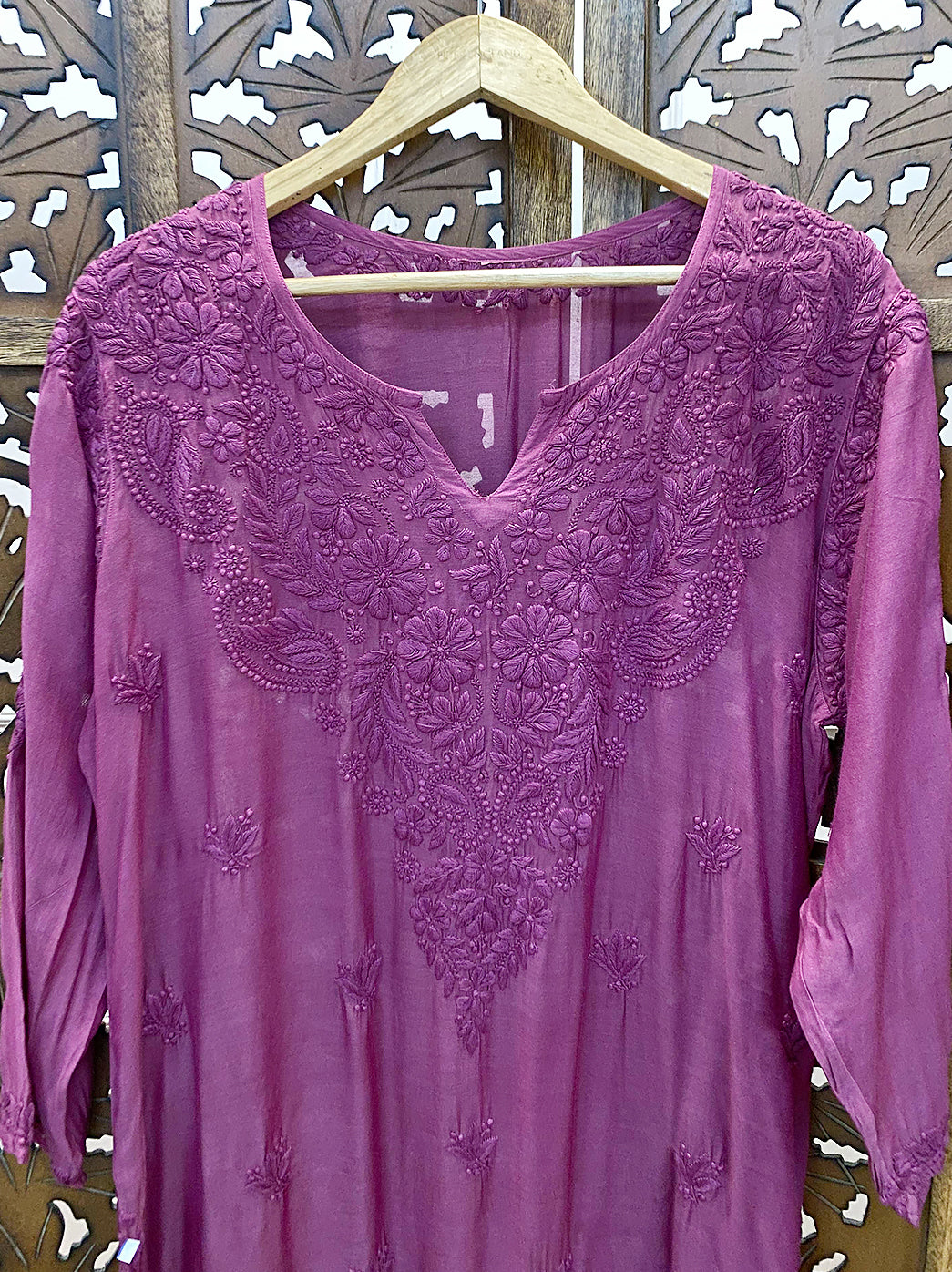 Mauve Muslin Chikankari Straight Kurti
