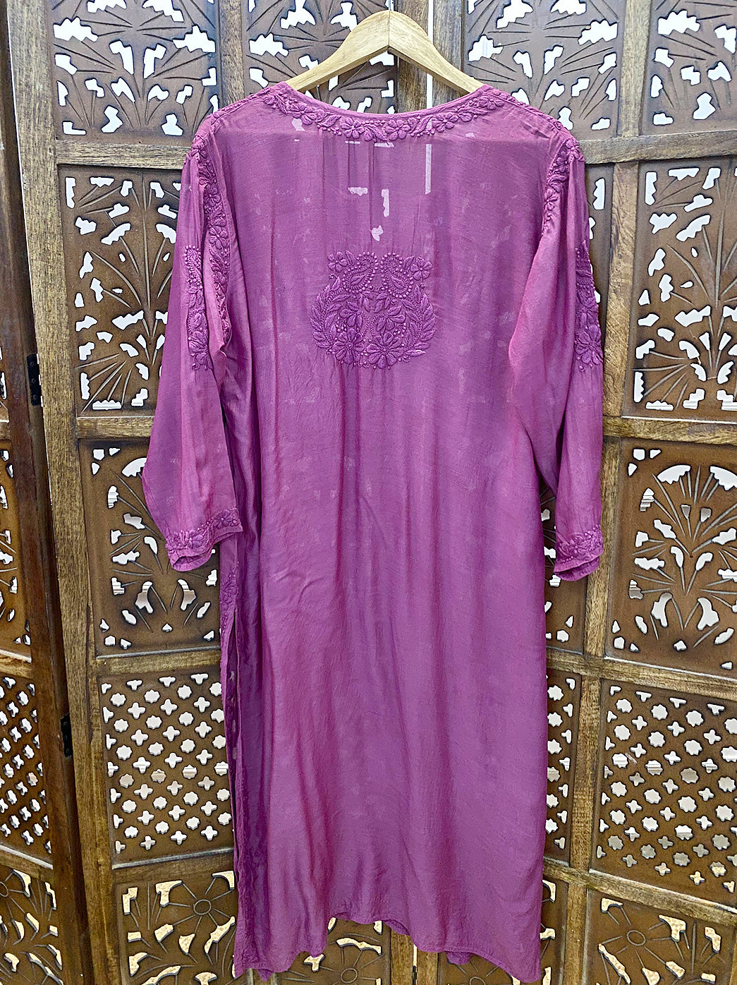 Mauve Muslin Chikankari Straight Kurti