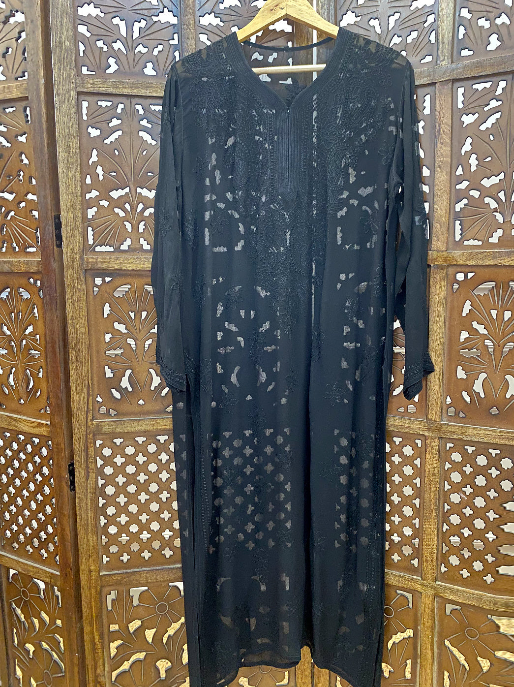 Black Viscose Chikankari Straight Kurti