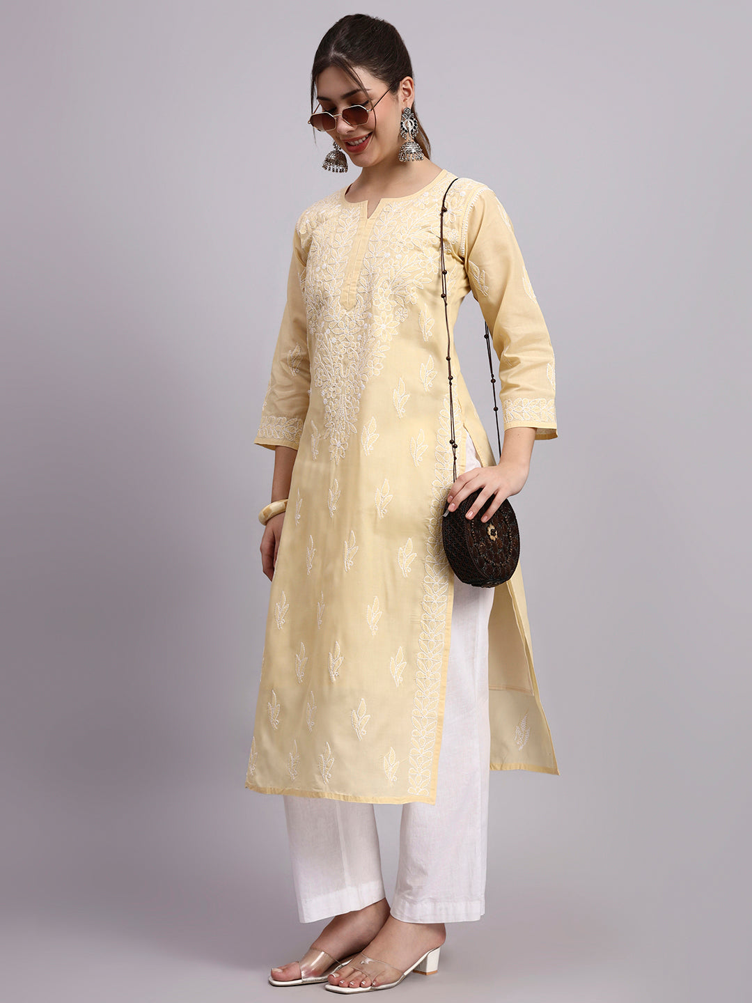 Soft cotton Chikankari kurti designed for comfortable regular wear with elegant handcrafted embroidery