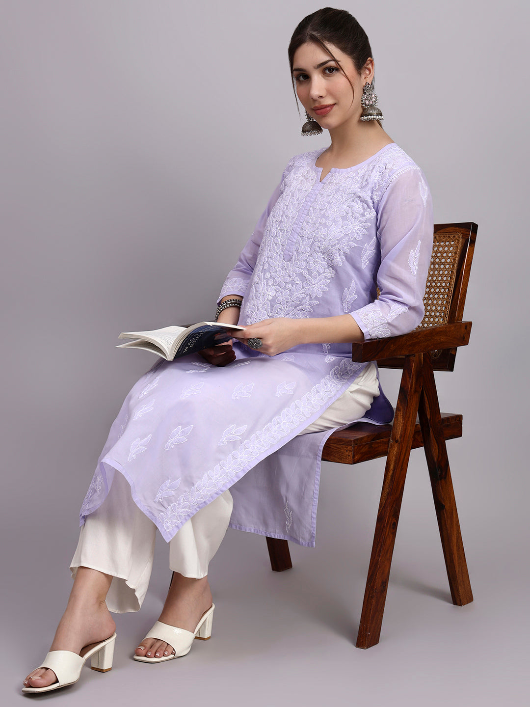 Premium Chikankari cotton kurti featuring elegant embroidery and comfortable regular wear styling for women