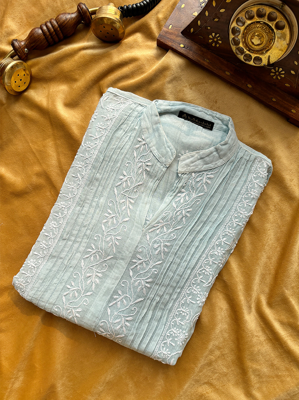 Blue Feba Mulmul Chanderi Semi-stitched Chikankari Shirt