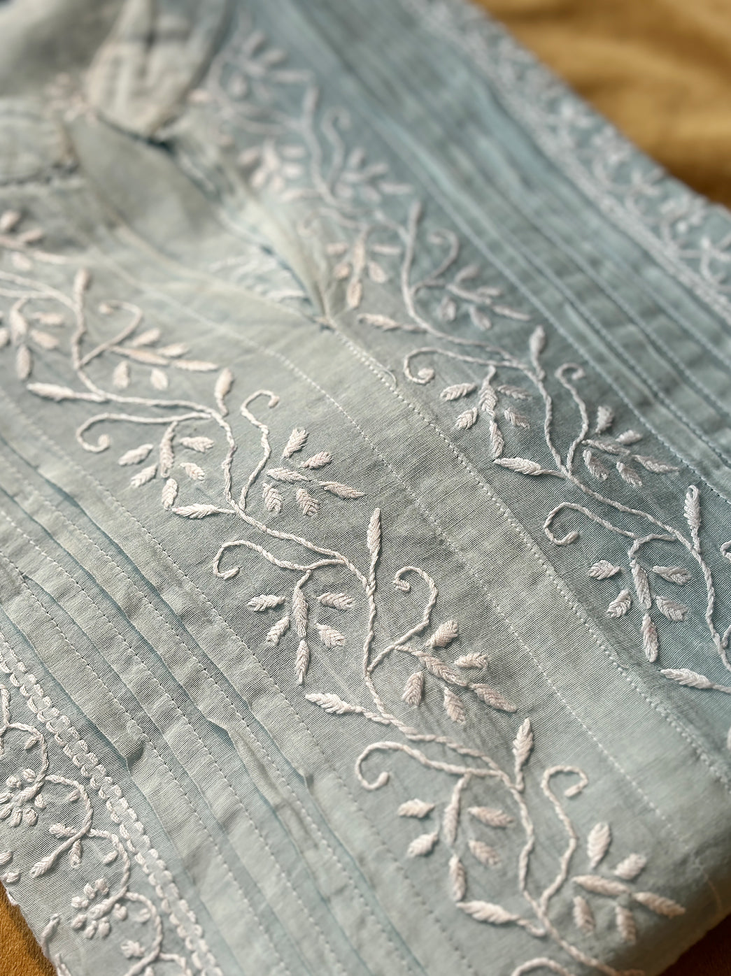 Blue Feba Mulmul Chanderi Semi-stitched Chikankari Shirt