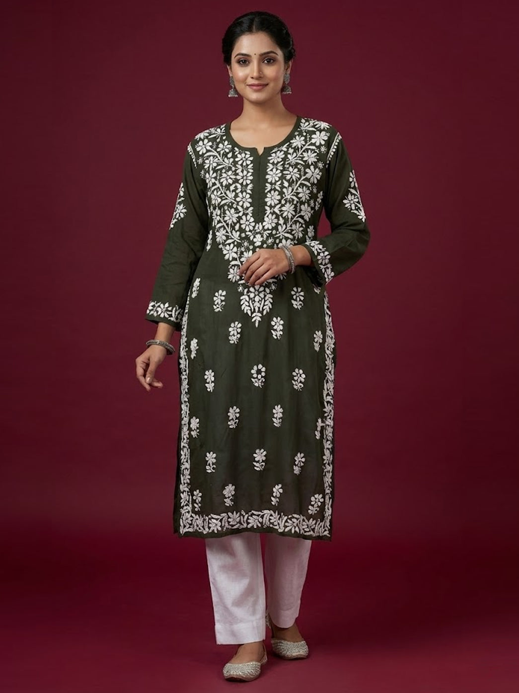 Dark Grey Modal Chikankari Straight Kurti