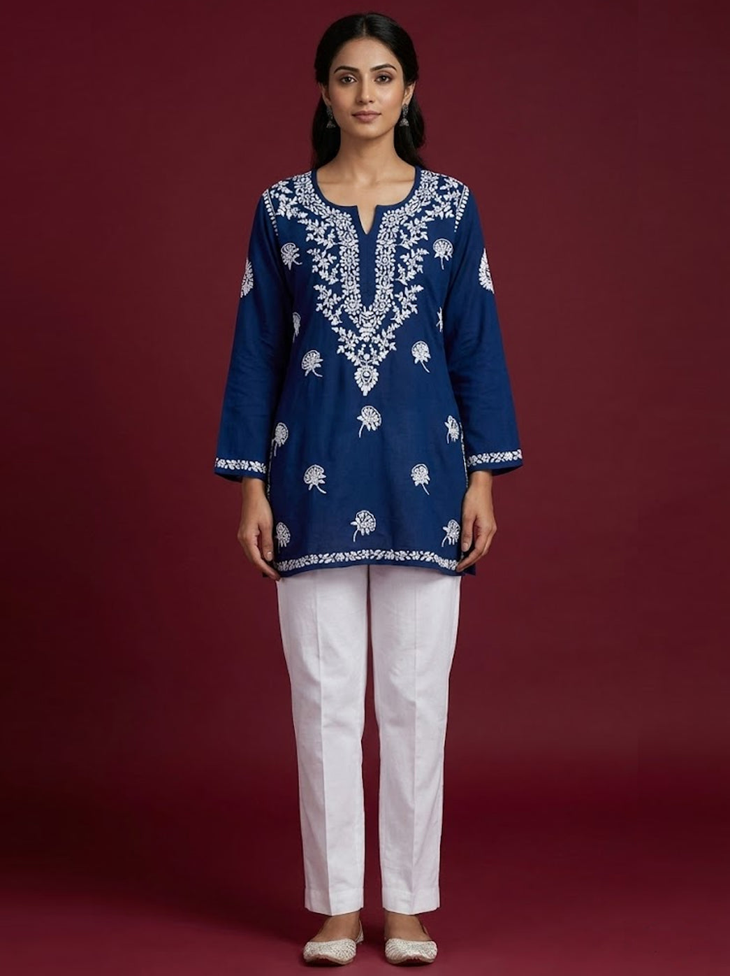 Red Modal Chikankari Short Top