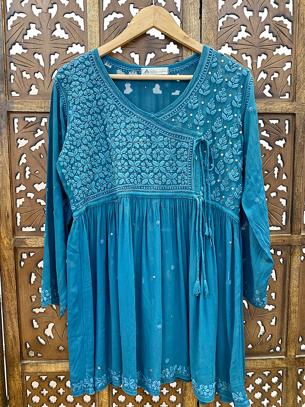 Blue Viscose Chikankari Short Top