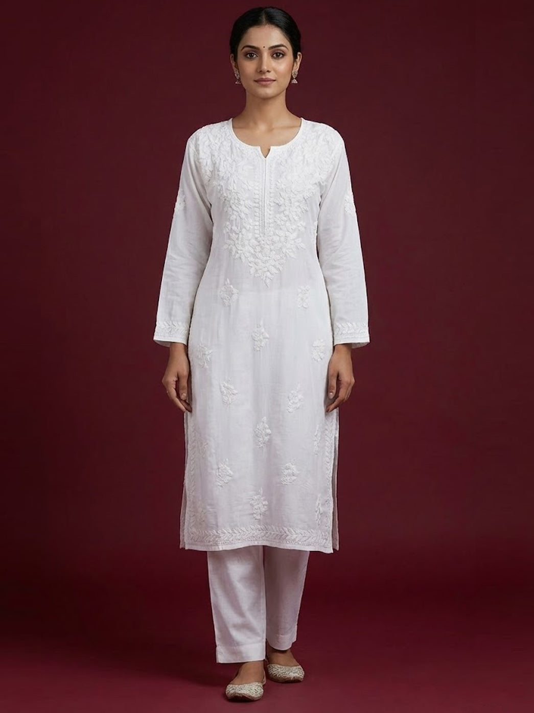 White Modal Chikankari Straight Kurti