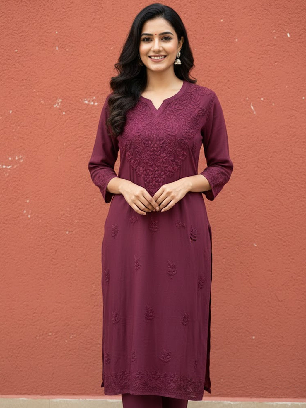 Mauve Modal Chikankari Straight Kurta