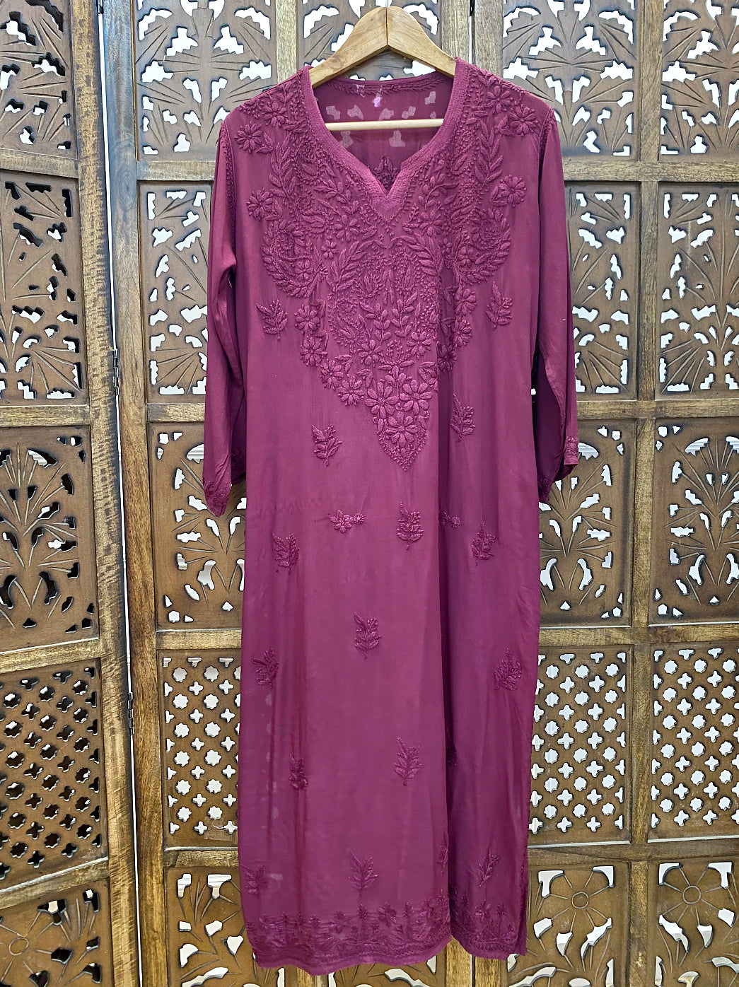 Mauve Modal Chikankari Straight Kurta