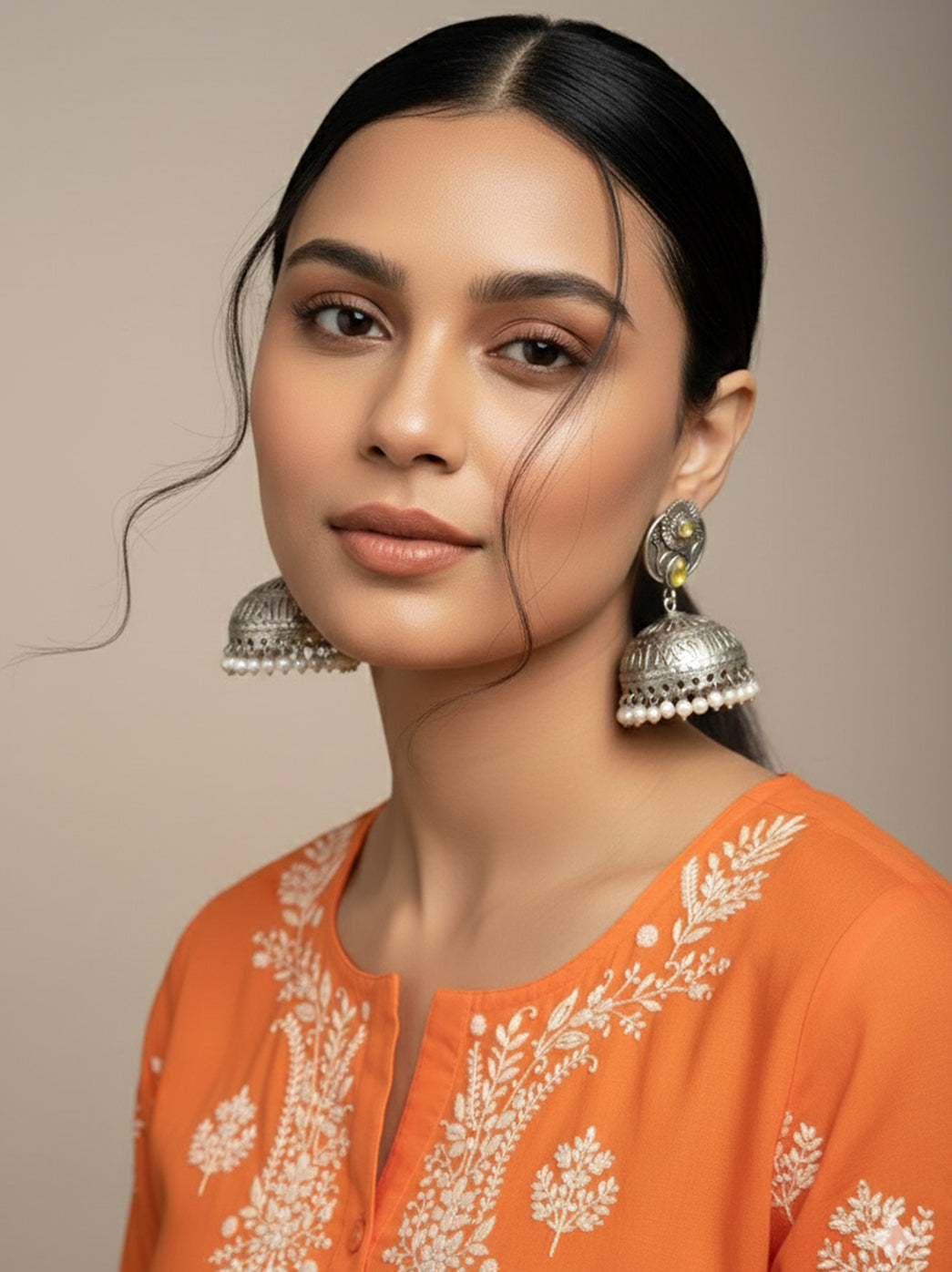 Oxidized Handcrafted Yellow Kundan Jhumka Earring with Pearl