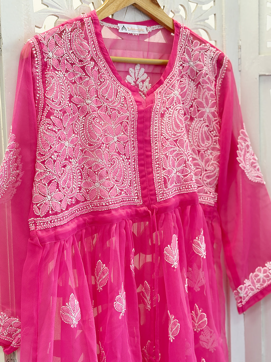 Pink Georgette Chikankari Tunic Top