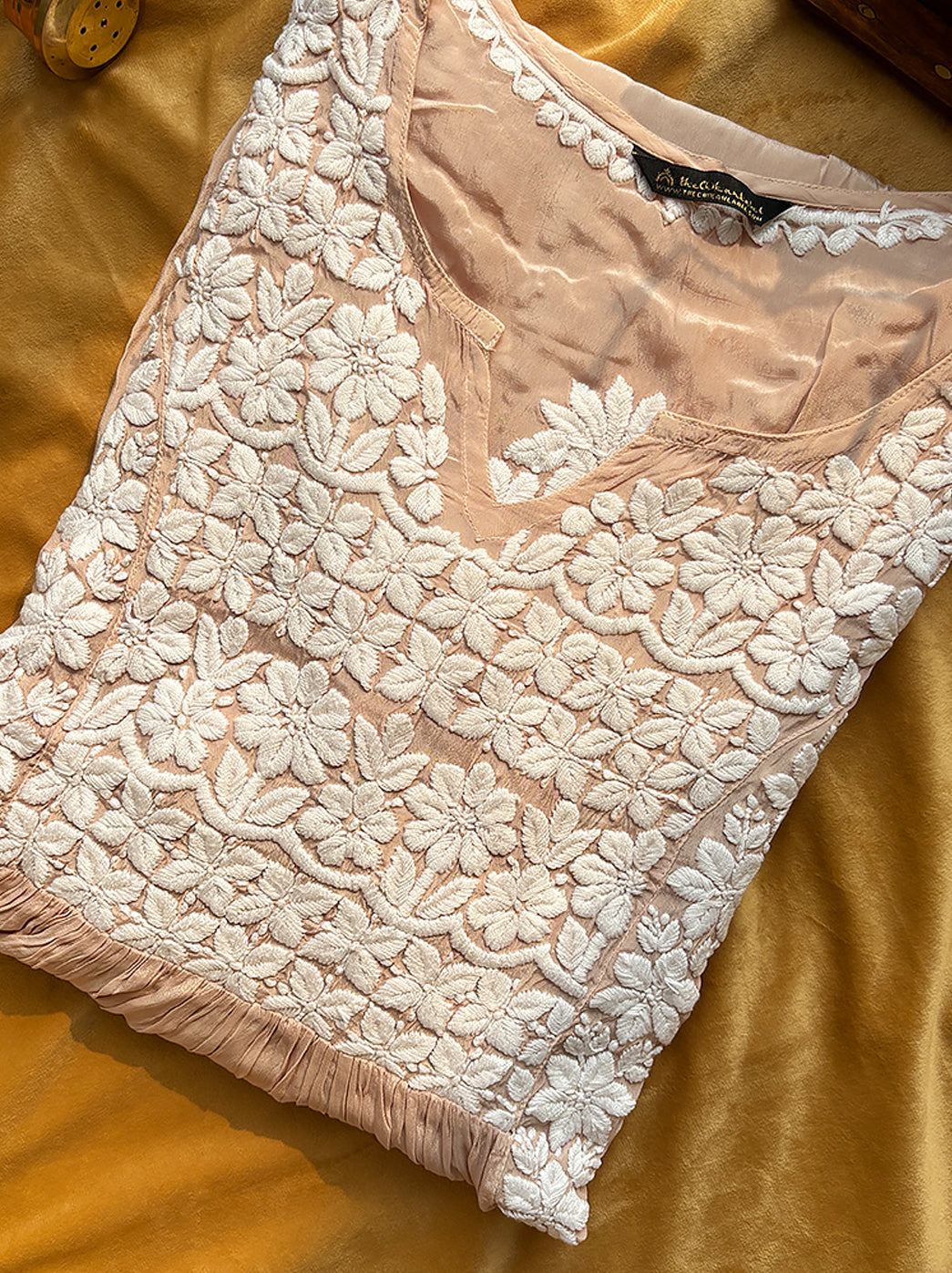 Beige Samina Crepe Straight Chikankari Kurti