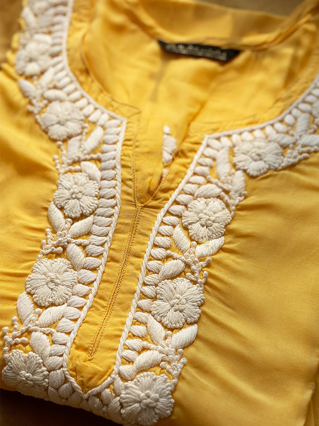 Mustard Yellow Adda Modal Chikankari Straight Kurti