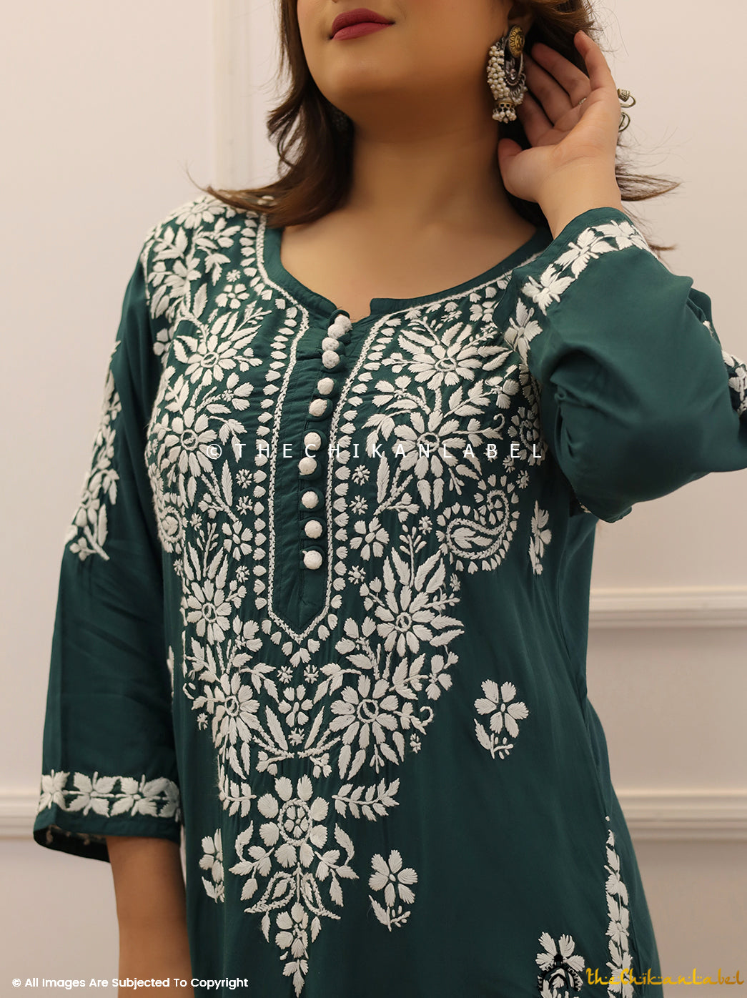 Green Modal Chikankari Straight Kurti