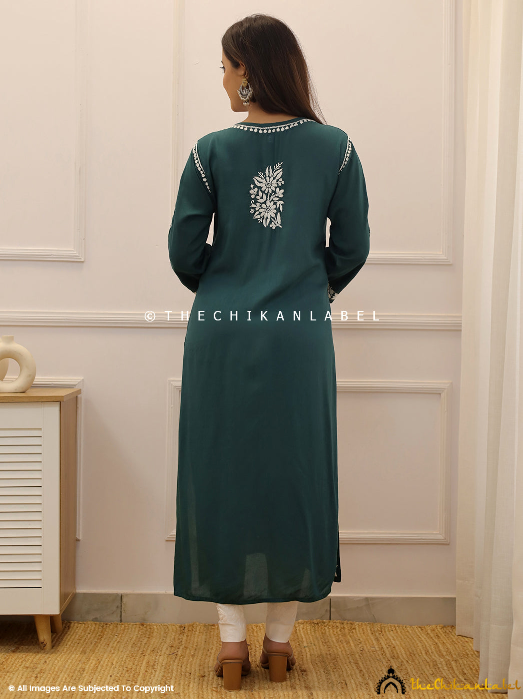 Green Modal Chikankari Straight Kurti