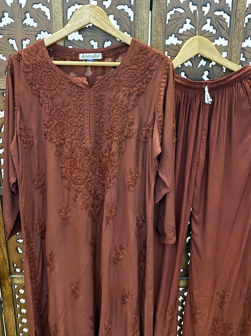 Amaaya Modal Chikankari Kurta Palazzo Set - Brown