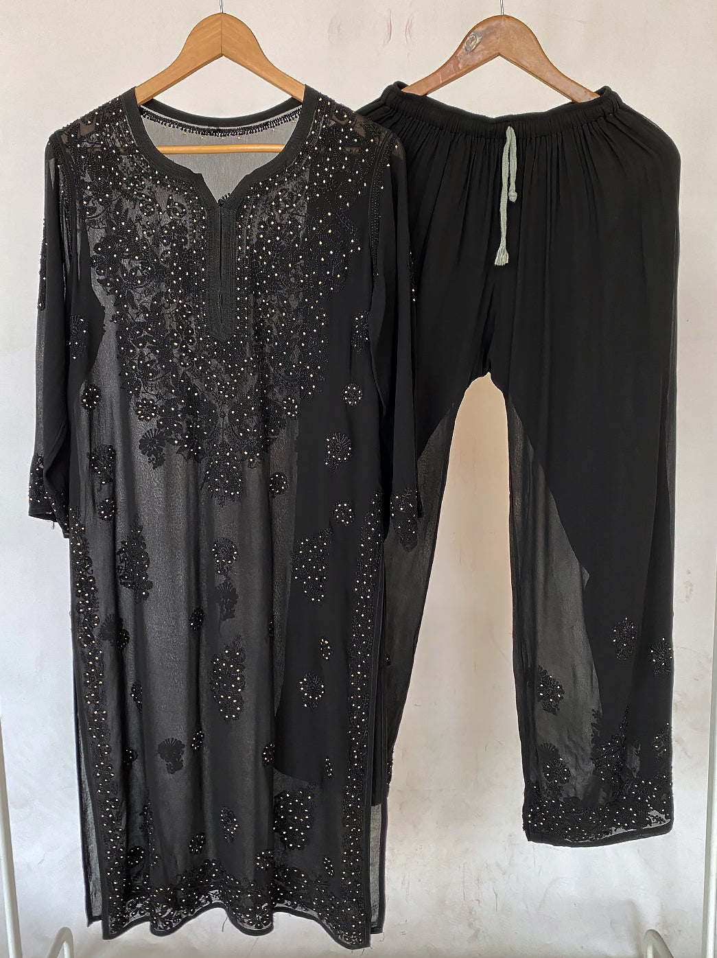Black Viscose Chikankari Straight Kurta Set