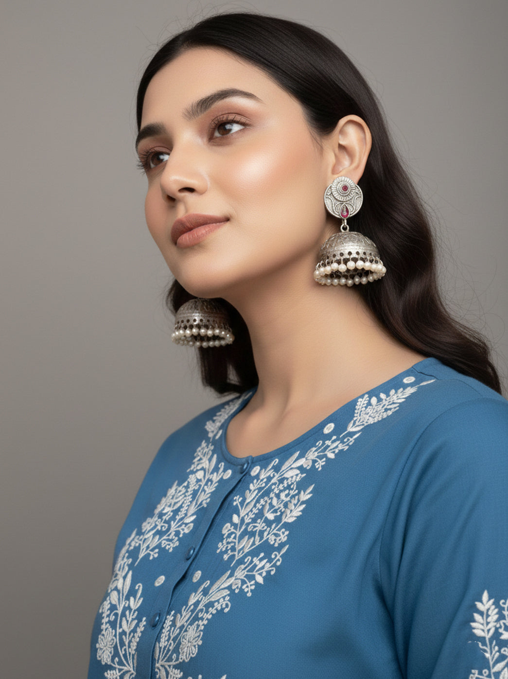 Oxidized Handcrafted Red Kundan Jhumka Earring with Pearl