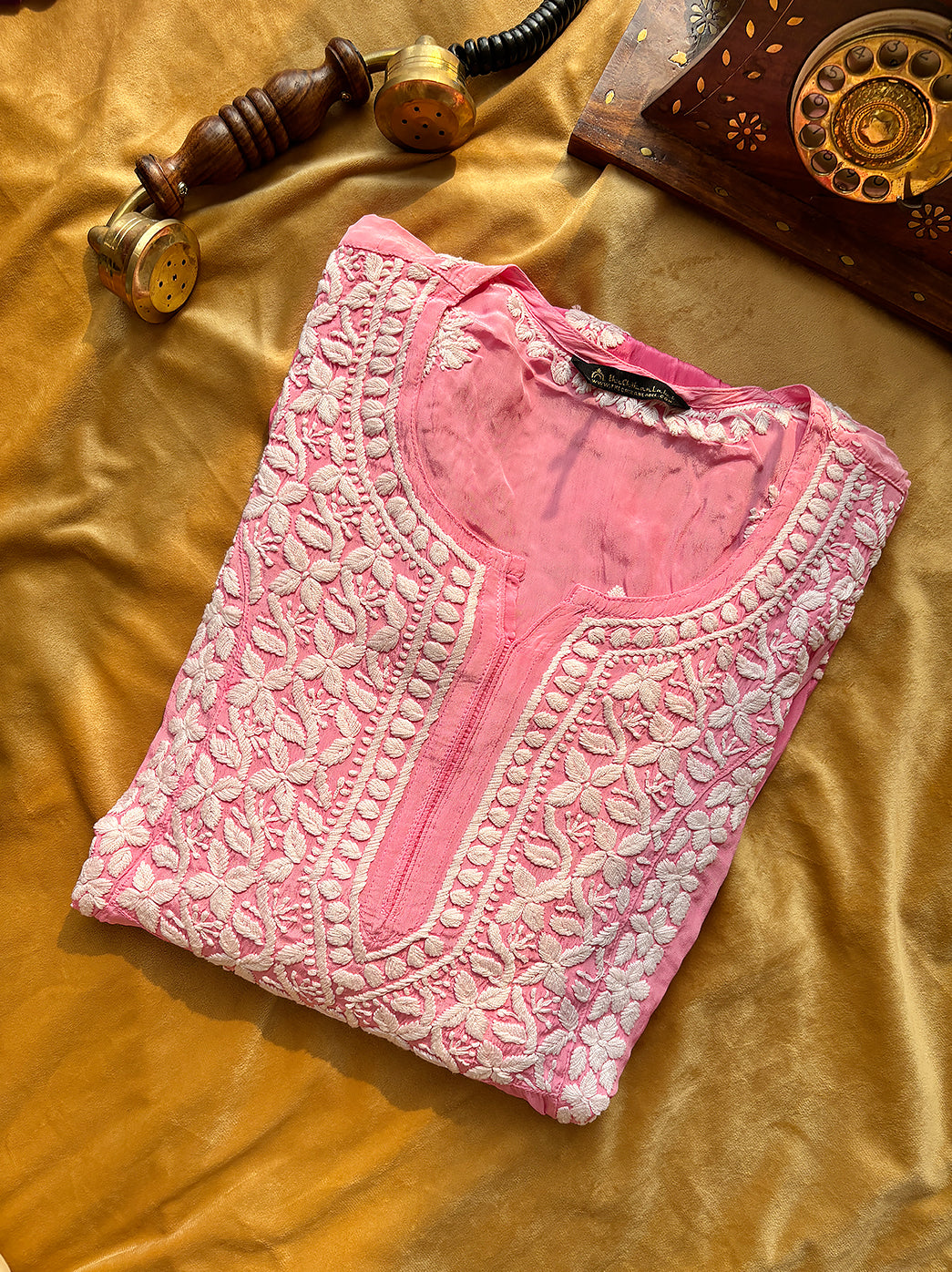 Pink Nabiha Crepe A-Line Chikankari Kurti