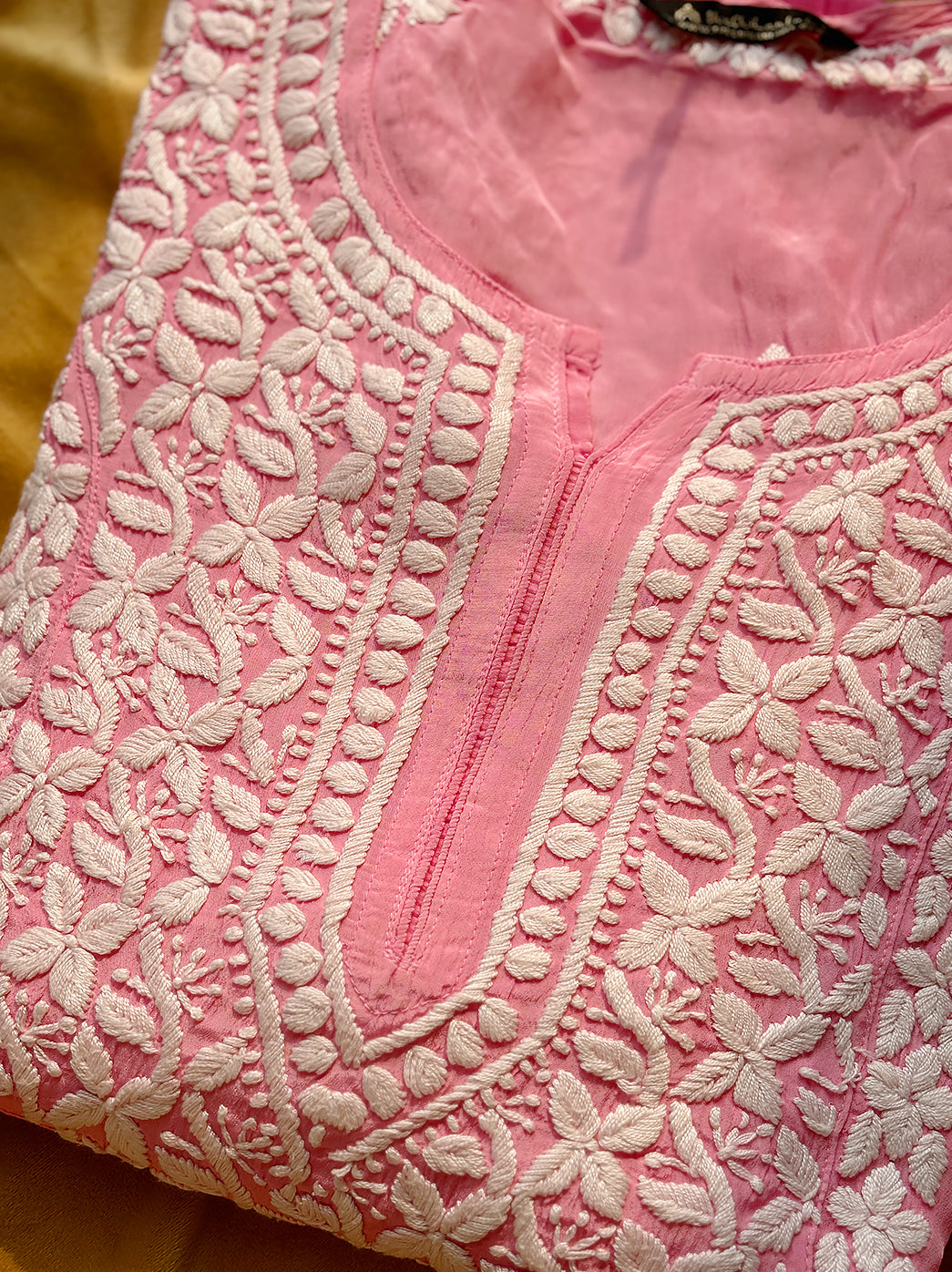 Pink Nabiha Crepe A-Line Chikankari Kurti