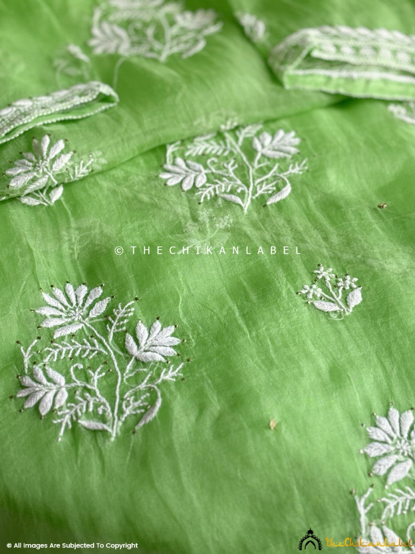 Green Tahilya Stitched Pure Organza Chikankari Suit