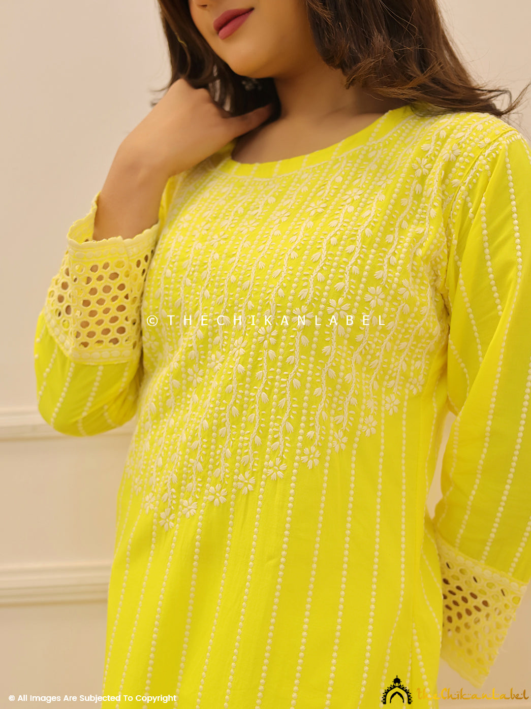 Yellow Cotton Chikankari Straight Kurti