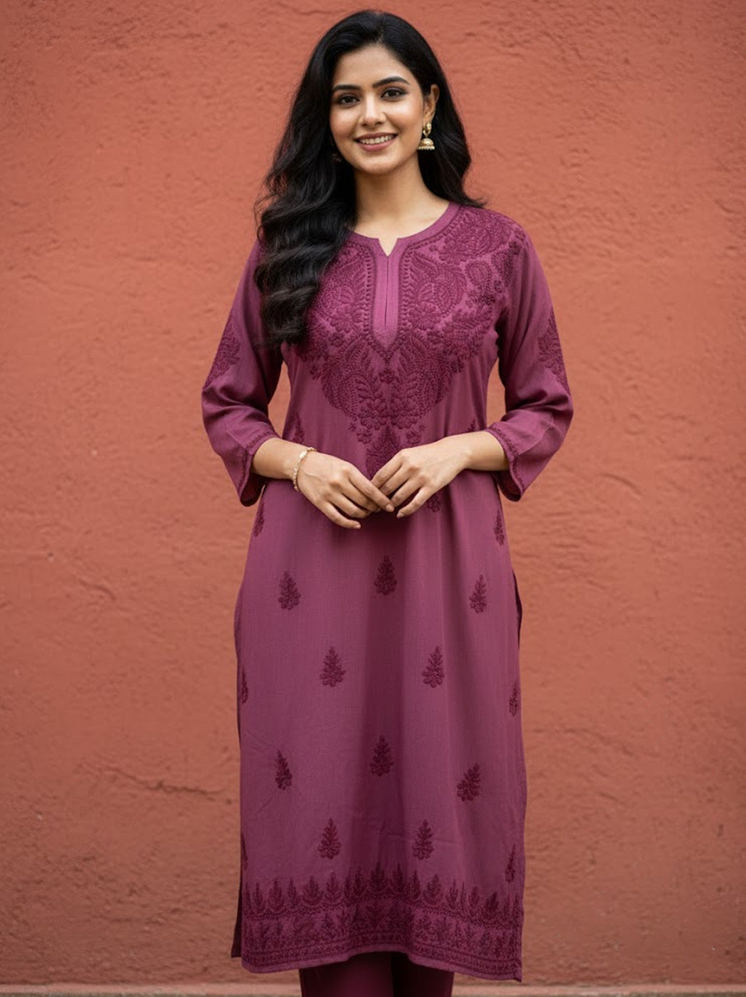 Mauve Modal Chikankari Straight Kurti