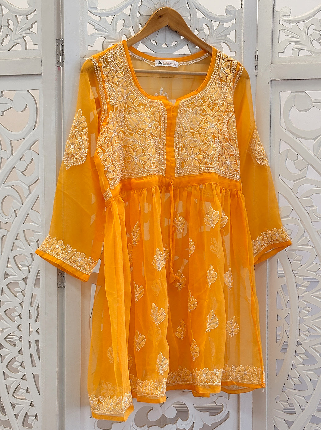 Yellow Georgette Chikankari Tunic Top