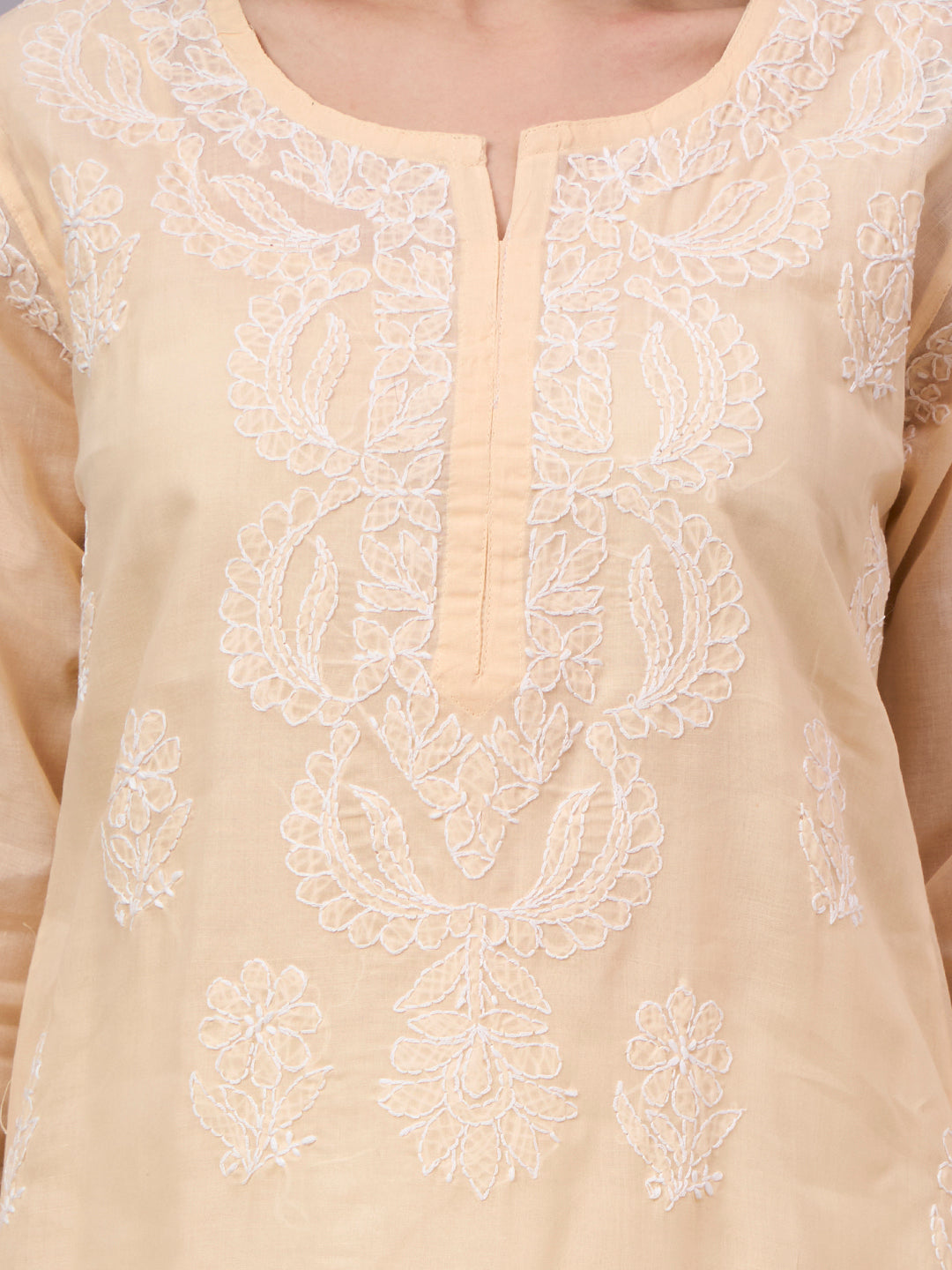 Premium Cotton kurta with inner featuring intricate handcrafted Chikankari embroidery, breathable cotton fabric, and a flattering straight silhouette for everyday elegance.