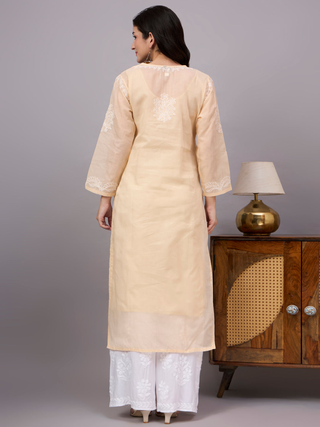 Elegant Chikankari Kurta crafted from premium cotton with a soft attached inner, showcasing traditional Lucknow embroidery for timeless ethnic fashion.