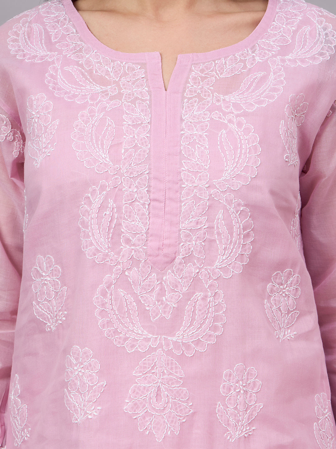 Premium Cotton kurta with inner featuring intricate handcrafted Chikankari embroidery, breathable cotton fabric, and a flattering straight silhouette for everyday elegance.