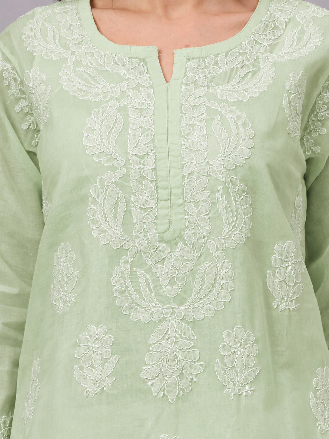 Women's ethnic Cotton kurta with inner featuring authentic Lucknow Chikankari craftsmanship, elegant embroidery, and breathable cotton for effortless everyday style.