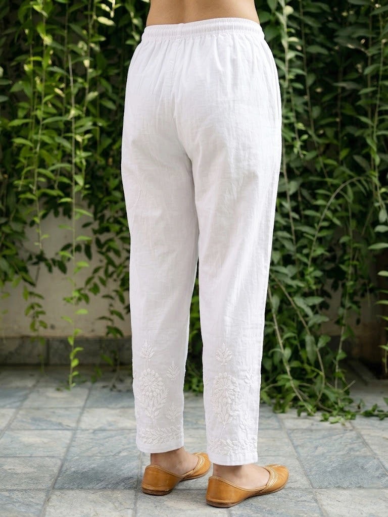 premium lycra chikankari pant for women straight silhouette stretchable everyday wear bottom