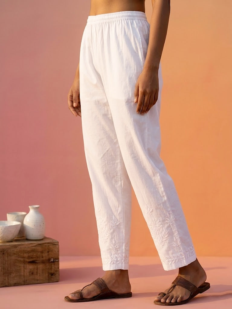 women’s straight chikankari pant with traditional embroidery in flexible lycra fabric daily wear